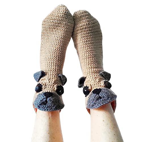 Lustige Socken Gestrickte Socken Drachen Krokodil Tier Socken dick Gestrickt Warme Bodensocken Skurrile Alligator Strickmanschette Winter warme Socken Kuschelsocken (Möpse, Erwachsene) von L&ieserram
