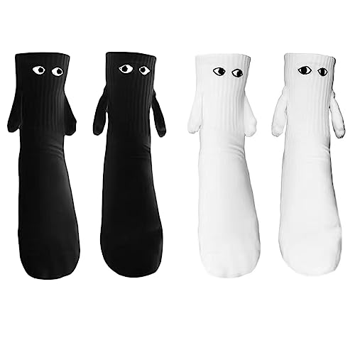 Lustige Magnetische Socken Magnetsocken für Damen Herren Funny Magnetic Hand in Hand Socks mit Magnetarmen Paar Freundin Freund Partner Geschenke Einheitsgröße (A - Weiß + Schwarz) von L&ieserram