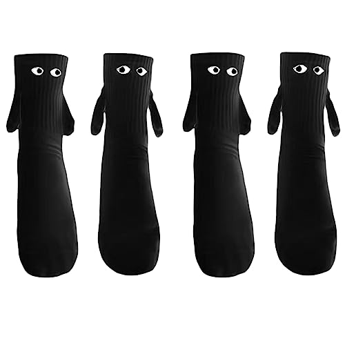 Lustige Magnetische Socken Magnetsocken für Damen Herren Funny Magnetic Hand in Hand Socks mit Magnetarmen Paar Freundin Freund Partner Geschenke Einheitsgröße (A - 2 Paar Schwarz) von L&ieserram