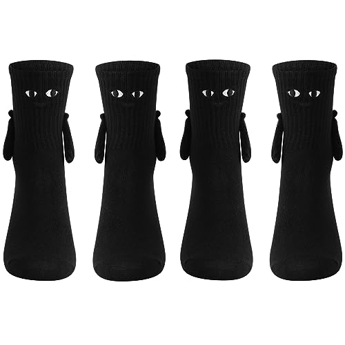 Lustige Magnetische Socken Magnetsocken für Damen Herren Funny Magnetic Hand in Hand Socks mit Magnetarmen Paar Freundin Freund Partner Geschenke Einheitsgröße (B - 2 Paar Schwarz) von L&ieserram