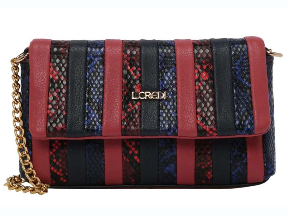 L. CREDI Umhängetasche L.CREDI Damen-Cross-Bag LEONORA Flapbag Blau-rot von L. CREDI