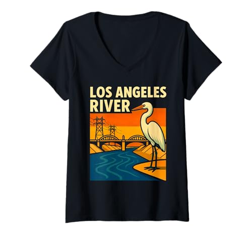 Damen L.A. Los Angeles River Heron, Kalifornien T-Shirt mit V-Ausschnitt Damen L.A. Los Angeles River Heron, Kalifornien T-Shirt mit V-Ausschnitt von L.A. River Los Angeles