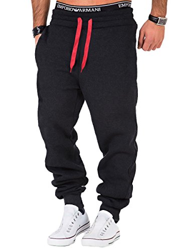 L.A.B 1928 Herren Jogginghose Trainingshose Sporthose Fitness Jogg Japan Kosmo Style Hose LAB-7004 (4XL, Anthrazit/Rot) von L.A.B 1928