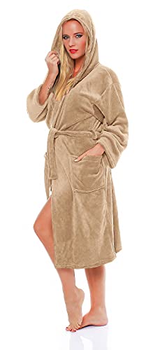 L.E.M.B. Hometrends Herren Damen Bademantel Kingston Microfaser Morgenmantel mit Kapuze cc-beige M von L.E.M.B. Hometrends