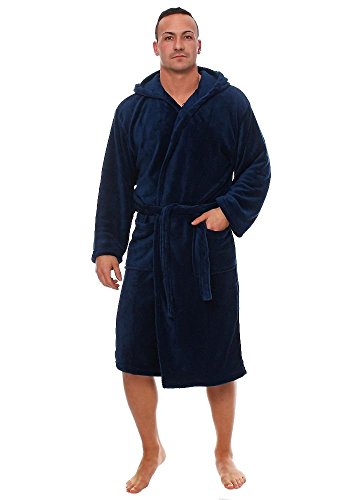 L.E.M.B. Hometrends Herren Damen Bademantel Kingston Microfaser Morgenmantel mit Kapuze marine XXL von L.E.M.B. Hometrends
