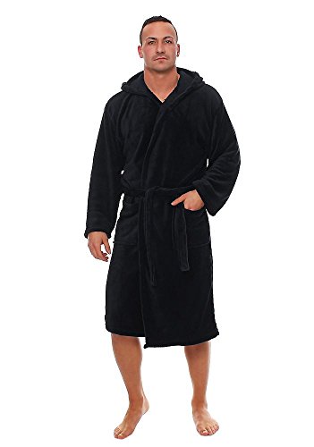 L.E.M.B. Hometrends Herren Damen Bademantel Kingston Microfaser Morgenmantel mit Kapuze schwarz XL von L.E.M.B. Hometrends