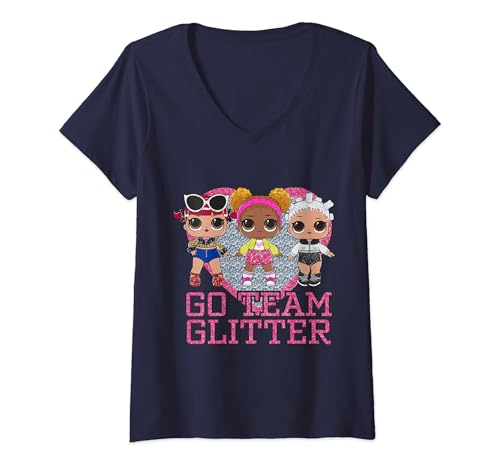 Damen L.O.L. Überraschung! Go Team Glitzerherz im College-Stil T-Shirt mit V-Ausschnitt von L.O.L. Surprise!