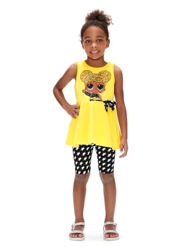 L.O.L. Surprise! Bekleidungssets Mädchen Baumwolle, 2-teiliges t-shirt Mädchen Set mit A-Linie, Rüschenärmeln, Schleifenkleid und kurzer Hose, Mädchen Sommerkleidung Urlaub, 3-10 Jahre 122-128 cm von L.O.L. Surprise!