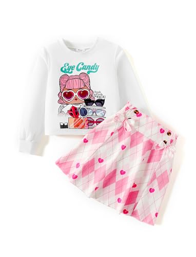 L.O.L. Surprise! Mädchen Rock Set, Langarm-Sweatshirt mit Buchstabenaufdruck, Karierter Geraffter Rock, 2-teiliges Outfit von L.O.L. Surprise!