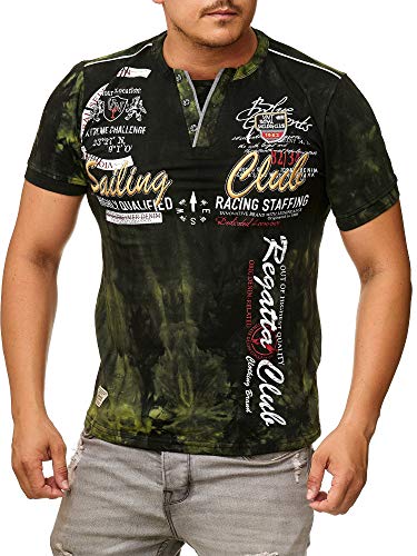 Herren T-Shirt mit Knopfleiste | Verwaschen V-Neck Kurzarm mit Gestickten Details |Sportlich | Elegant Sailing Slim Fit 2879 (3XL-Slim, Khaki) von L.gonline