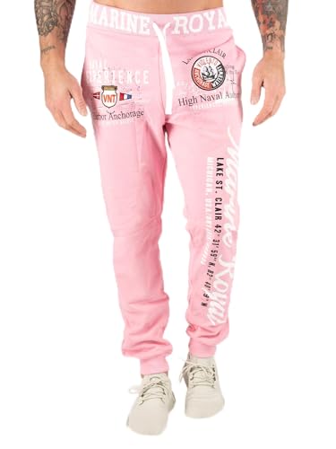 Jogginghose Herren lang | Trainingshose Baumwolle | Sporthose mit Bündchen | Enger Beinabschluss | Marine 5258 (L, Rose) von L.gonline