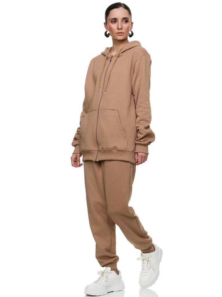 L.gonline Freizeitanzug Damen Jogginganzug, Freizeitanzug, Hausanzug 586 (Kapuzenjacke mit Reißverschluss, Hose, 2-tlg), Fitness Freizeit Casual von L.gonline
