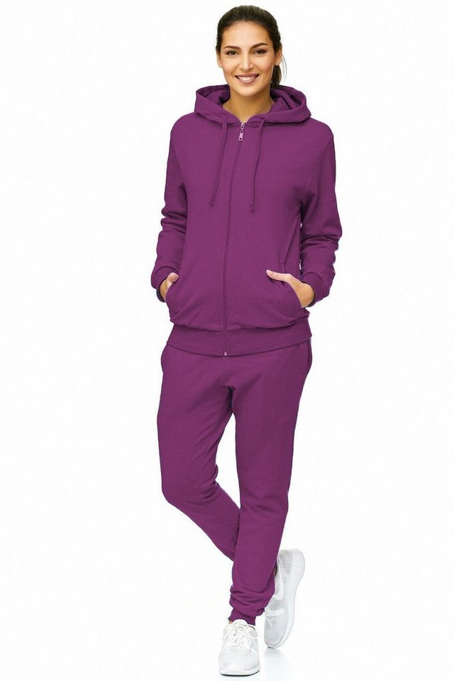 L.gonline Freizeitanzug Damen Jogginganzug, Freizeitanzug, Hausanzug 586 (Kapuzenjacke mit Reißverschluss, Hose, 2-tlg), Fitness Freizeit Casual von L.gonline
