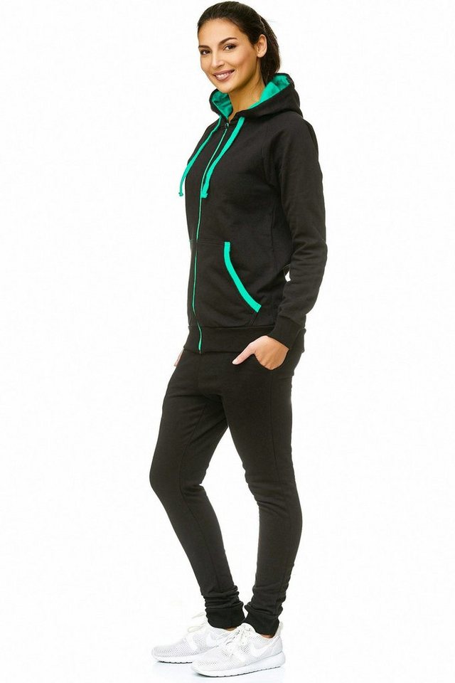 L.gonline Freizeitanzug Damen Jogginganzug, Trainingsanzug, Tracksuit, Uni Colour, Sportan (Kapuzenjacke mit Reißverschluss, Hose, 2-tlg), Fitness Freizeit Casual von L.gonline