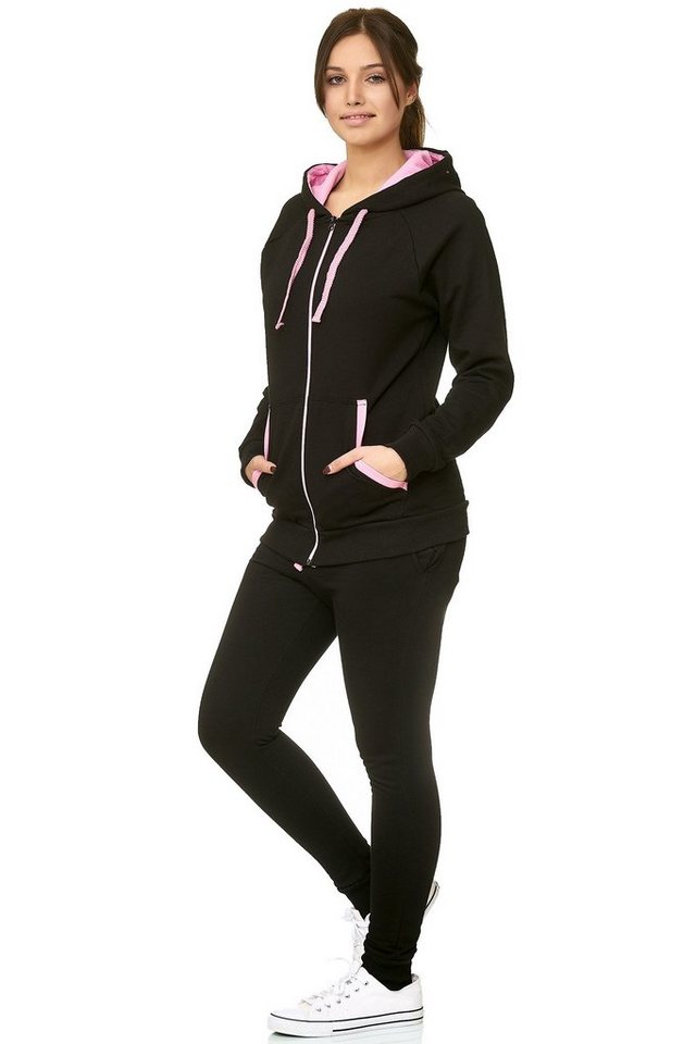 L.gonline Freizeitanzug Damen Jogginganzug, Trainingsanzug, Tracksuit, Uni Colour, Sportan (Kapuzenjacke mit Reißverschluss, Hose, 2-tlg), Fitness Freizeit Casual von L.gonline