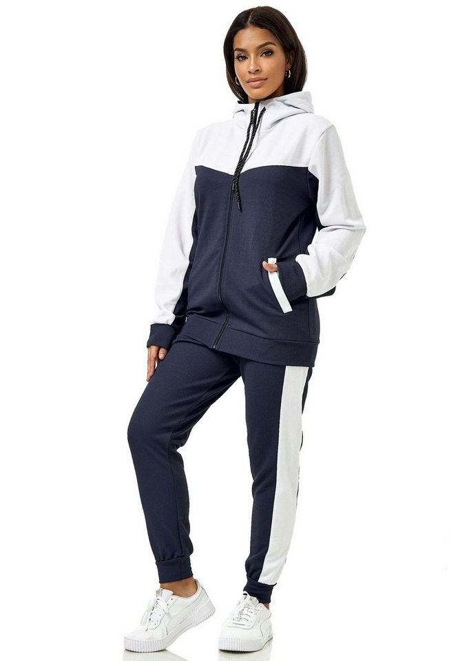 L.gonline Freizeitanzug Damen Trainingsanzug, Jogginganzug mit Kapuzenjacke, 0986 (Kapuzenjacke mit Reißverschluss, Hose, 2-tlg), Fitness Freizeit Casual von L.gonline