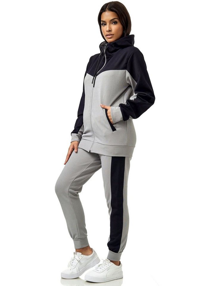 L.gonline Freizeitanzug Damen Trainingsanzug, Jogginganzug mit Kapuzenjacke, 0986 (Kapuzenjacke mit Reißverschluss, Hose, 2-tlg), Fitness Freizeit Casual von L.gonline