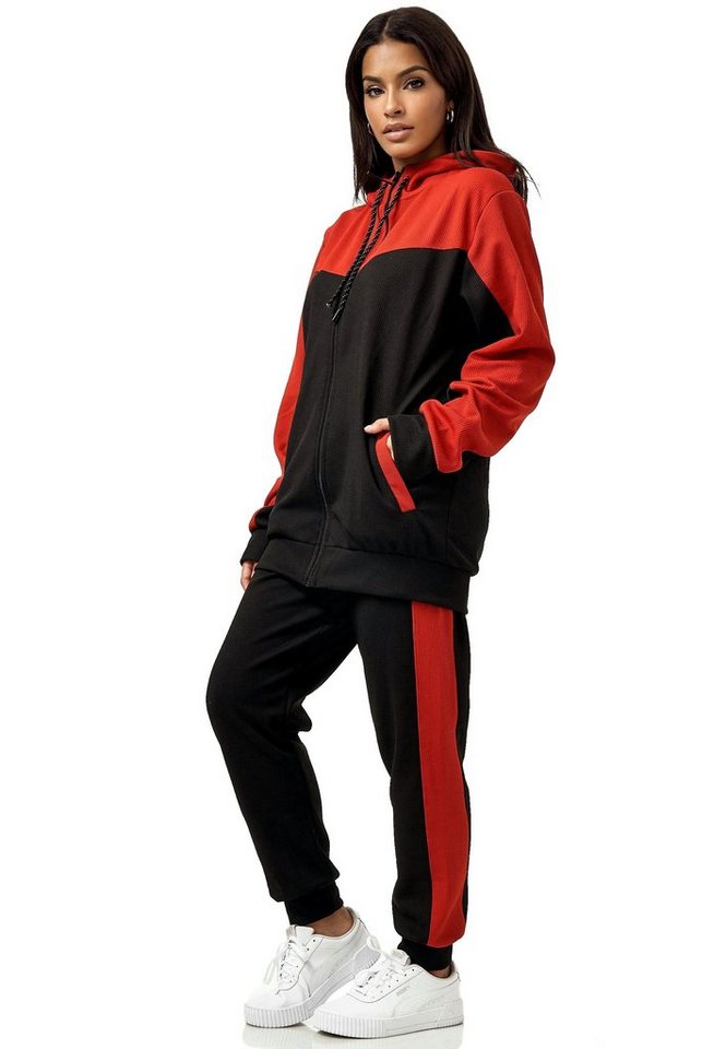 L.gonline Freizeitanzug Damen Trainingsanzug, Jogginganzug mit Kapuzenjacke, 0986 (Kapuzenjacke mit Reißverschluss, Hose, 2-tlg), Fitness Freizeit Casual von L.gonline