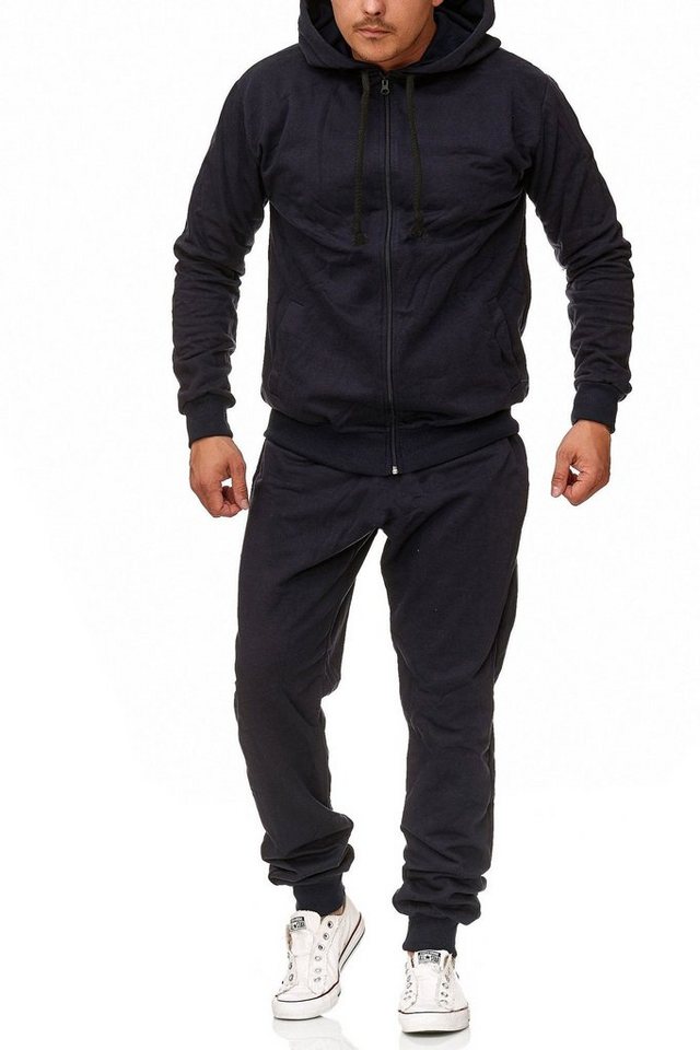 L.gonline Freizeitanzug Herren Jogging-ANZUG, Freizeitanzug, Sportanzug, UNI Schwarze Korde (Kapuzenjacke mit Reißverschluss, Hose, 2-tlg), Fitness Freizeit Casual von L.gonline