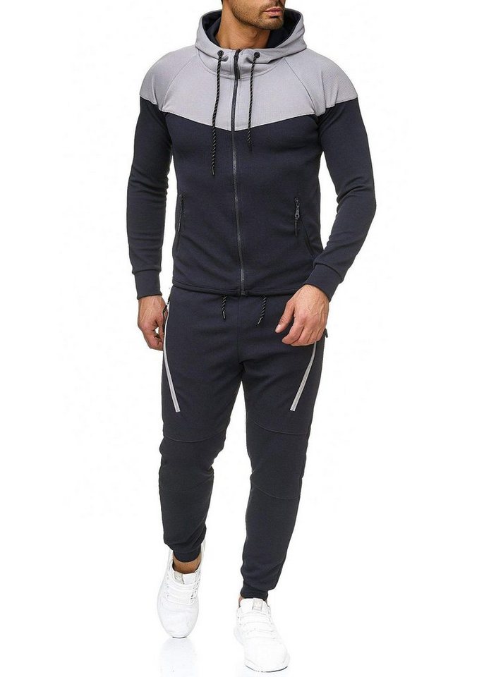 L.gonline Freizeitanzug Herren Jogging-ANZUG, Freizeitanzug, Sporthose und Kapuzenjacke, (Kapuzenjacke mit Reißverschluss, Hose, 2-tlg), Fitness Freizeit Casual von L.gonline