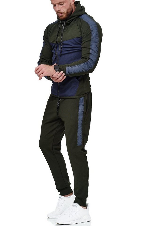 L.gonline Freizeitanzug Herren Jogging-ANZUG, mit Bündchen und Tunnelzug, Trainingsanzug (Kapuzenjacke mit Reißverschluss, Hose, 2-tlg), Fitness Freizeit Casual von L.gonline