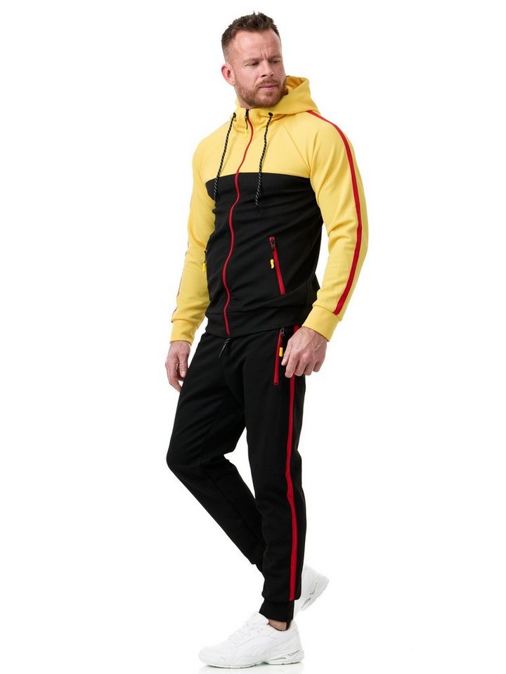 L.gonline Freizeitanzug Herren Jogginganzug, Sporthose und Kapuzenjacke, Streifenmuster, (Kapuzenjacke mit Reißverschluss, Hose, 2-tlg), mit Streifen von L.gonline