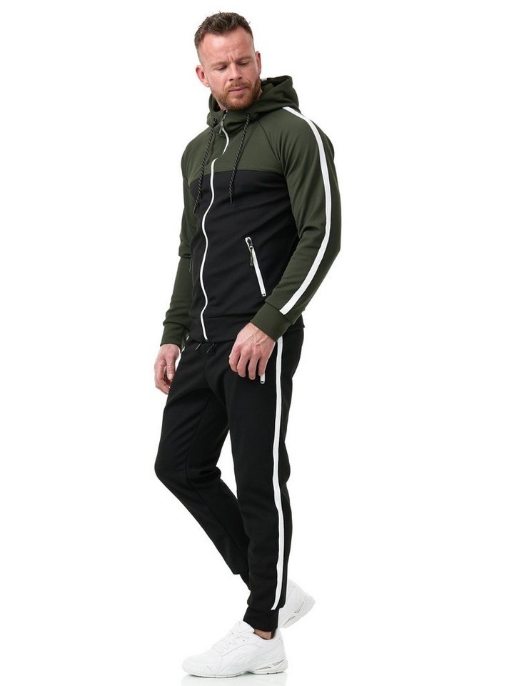 L.gonline Freizeitanzug Herren Jogginganzug, Sporthose und Kapuzenjacke, Streifenmuster, (Kapuzenjacke mit Reißverschluss, Hose, 2-tlg), mit Streifen von L.gonline