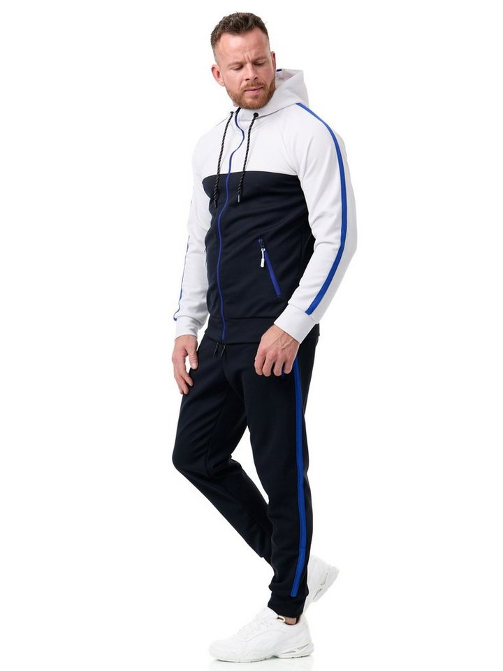 L.gonline Freizeitanzug Herren Jogginganzug, Sporthose und Kapuzenjacke, Streifenmuster, (Kapuzenjacke mit Reißverschluss, Hose, 2-tlg), mit Streifen von L.gonline