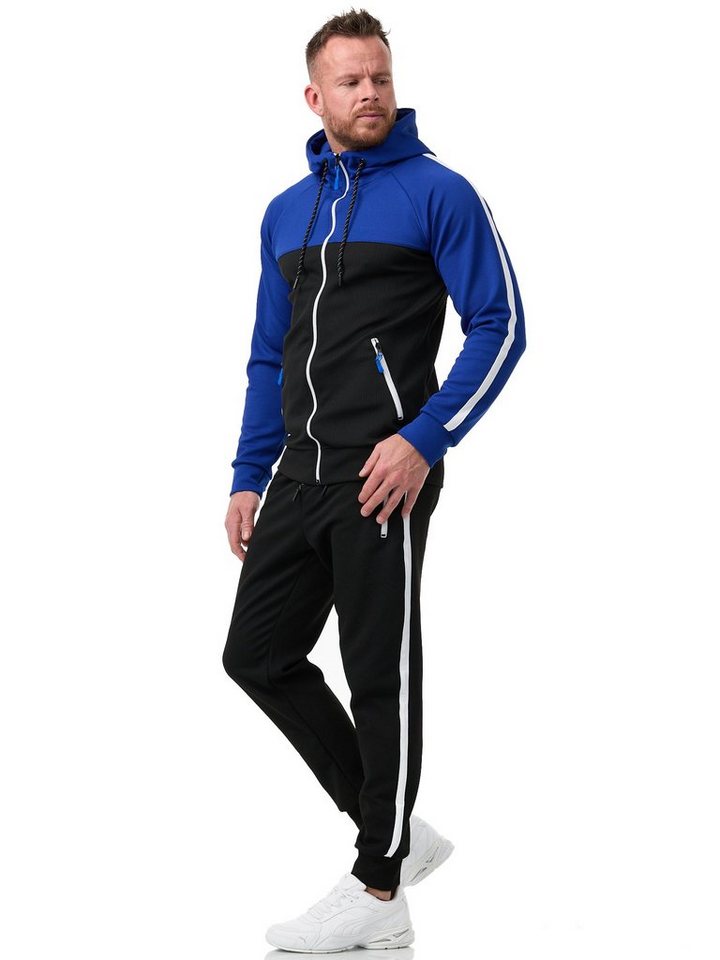 L.gonline Freizeitanzug Herren Jogginganzug Freizeitanzug Sportlich 3750 (Kapuzenjacke mit Reißverschluss, Hose, 2-tlg), mit Streifen von L.gonline