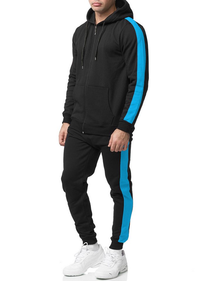 L.gonline Freizeitanzug Herren Jogginganzug zweifarbig sportlich mit Streifen, 526 (Kapuzenjacke mit Reißverschluss, Hose, 2-tlg), Fitness Freizeit Casual von L.gonline