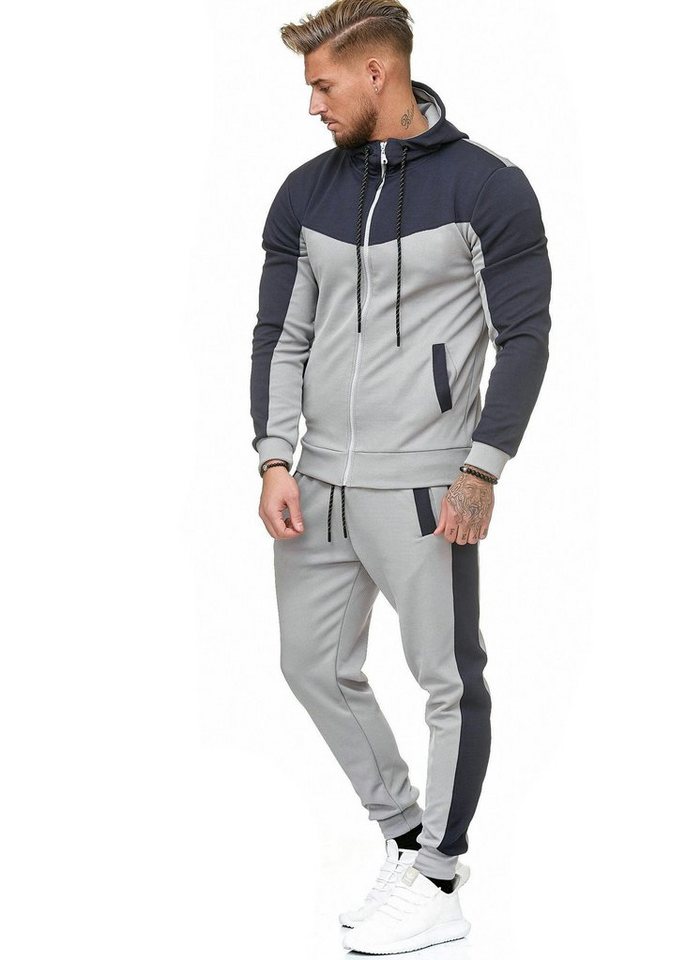 L.gonline Freizeitanzug Herren Trainingsanzug, Jogginganzug mit Kapuzenjacke 0986 (Kapuzenjacke mit Reißverschluss, Hose, 2-tlg), Fitness Freizeit Casual von L.gonline