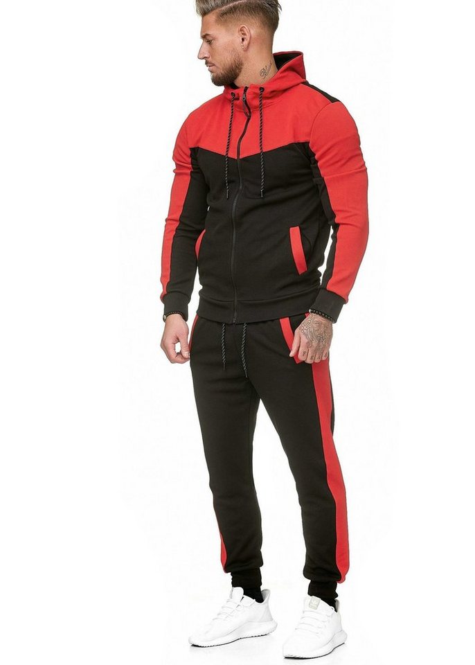 L.gonline Freizeitanzug Herren Trainingsanzug, Jogginganzug mit Kapuzenjacke 0986 (Kapuzenjacke mit Reißverschluss, Hose, 2-tlg), Fitness Freizeit Casual von L.gonline