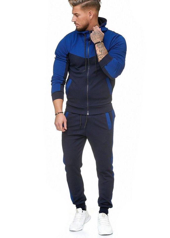 L.gonline Freizeitanzug Herren Trainingsanzug, Jogginganzug mit Kapuzenjacke 0986 (Kapuzenjacke mit Reißverschluss, Hose, 2-tlg), Fitness Freizeit Casual von L.gonline