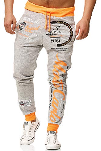 L.gonline Herren Jogginghose lang | Monte Carlo 592 | Grau/Orange | 3XL von L.gonline