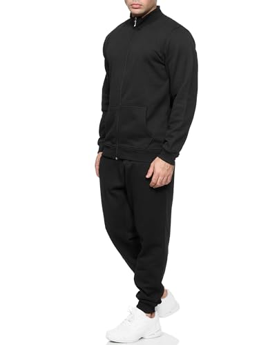 L.gonline Herren Trainingsanzug | Freizeitanzug sportlich | Ohne Kapuze | Mit Reißverschluss 500A (M, Schwarz) von L.gonline