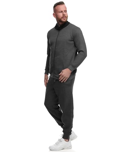 L.gonline Herren Trainingsanzug | Freizeitanzug sportlich | Ohne Kapuze | Mit Reißverschluss 500A (XL, Anthrazit) von L.gonline