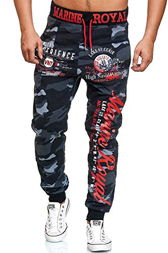 L.gonline Jogginghose Herren lang | Trainingshose Baumwolle | Sporthose mit Bündchen | Enger Beinabschluss | Marine 5258 (3XL, Antra/Rot Camo) von L.gonline