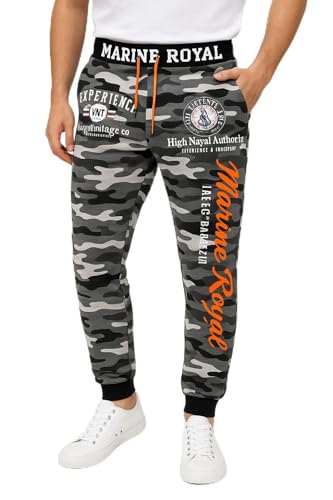 L.gonline Jogginghose Herren lang | Trainingshose Baumwolle | Sporthose mit Bündchen | Enger Beinabschluss | Marine 5258 (3XL, Camouflage-Orange) von L.gonline