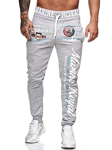 L.gonline Jogginghose Herren lang | Trainingshose Baumwolle | Sporthose mit Bündchen | Enger Beinabschluss | Marine 5258 (3XL, Grau/Weiß) von L.gonline