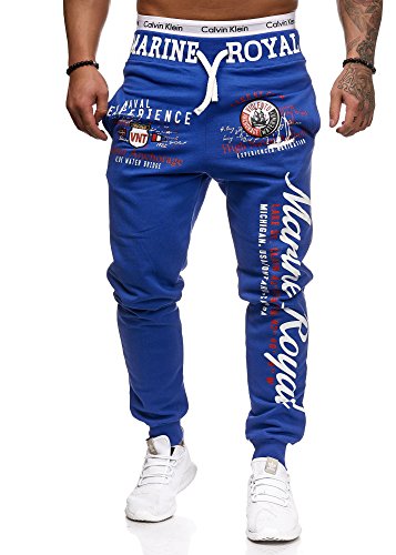 L.gonline Jogginghose Herren lang | Trainingshose Baumwolle | Sporthose mit Bündchen | Enger Beinabschluss | Marine 5258 (3XL, R.Blau) von L.gonline