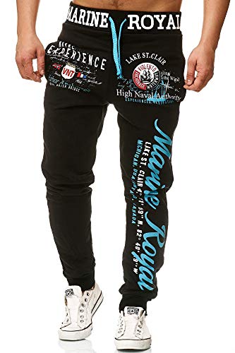 L.gonline Jogginghose Herren lang | Trainingshose Baumwolle | Sporthose mit Bündchen | Enger Beinabschluss | Marine 5258 (L, Schwarz/Blau) von L.gonline