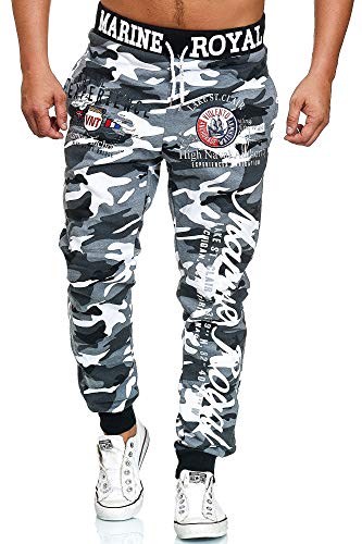 L.gonline Jogginghose Herren lang | Trainingshose Baumwolle | Sporthose mit Bündchen | Enger Beinabschluss | Marine 5258 (S, Grau/Camo) von L.gonline