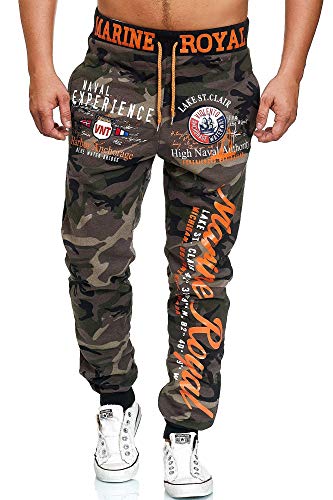 L.gonline Jogginghose Herren lang | Trainingshose Baumwolle | Sporthose mit Bündchen | Enger Beinabschluss | Marine 5258 (S, Kahki/Camo) von L.gonline