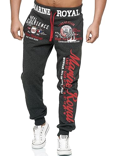 L.gonline Jogginghose Herren lang | Trainingshose Baumwolle | Sporthose mit Bündchen | Enger Beinabschluss | Marine 5258 (XL, Antra/Rot) von L.gonline