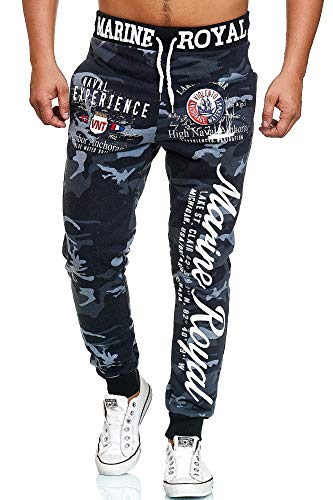 L.gonline Jogginghose Herren lang | Trainingshose Baumwolle | Sporthose mit Bündchen | Enger Beinabschluss | Marine 5258 (XXL, Antra/Camo) von L.gonline