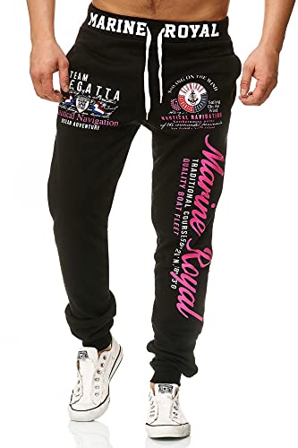 L.gonline Jogginghose Herren lang | Trainingshose Baumwolle | Sporthose mit Bündchen | Enger Beinabschluss | Marine 5258 (XXL, Schwarz/Pink) von L.gonline