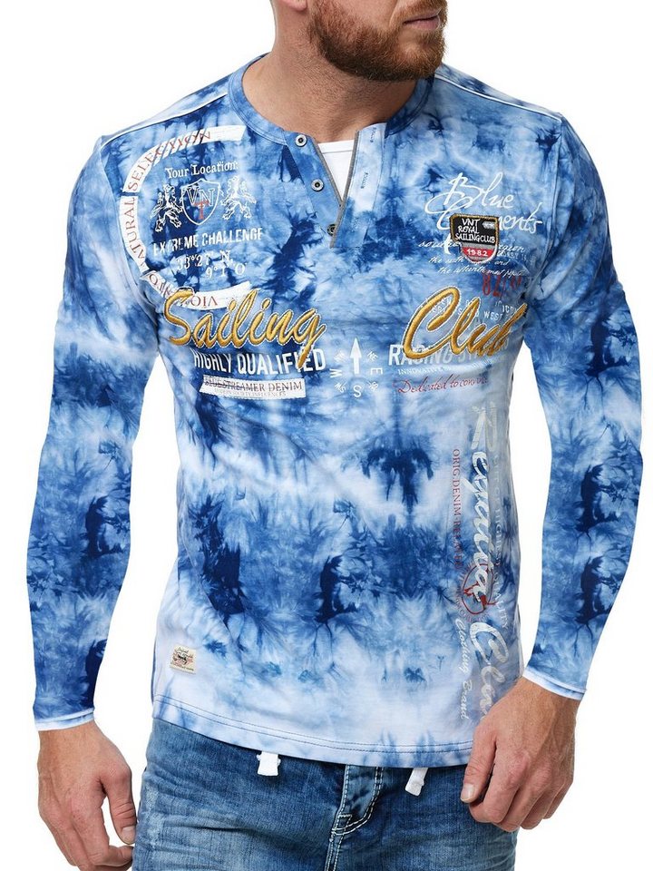 L.gonline Langarmshirt Herren Longsleeve, verwaschenes Longshirt, Langarmshirt Batik, (Packung, 1-tlg) mit, Frontprint, mit Logoprint von L.gonline