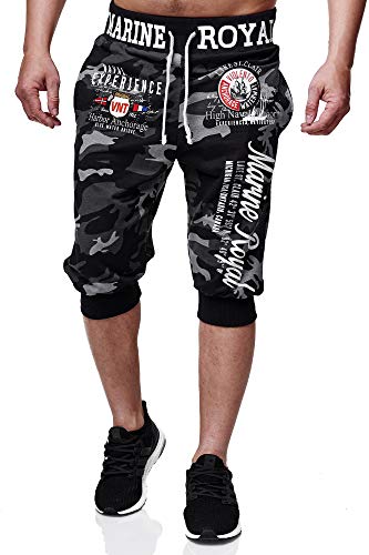 L.gonline Shorts Bermuda | Trainingshose kurz | Baumwolle | Sporthose mit Bündchen | Enger Beinabschluss | Marine 3646 (Antra Camo, 3XL-Slim) von L.gonline