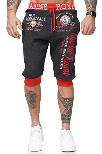 L.gonline Shorts Bermuda | Trainingshose kurz | Baumwolle | Sporthose mit Bündchen | Enger Beinabschluss | Marine 3646 (Antra Rot, 3XL-Slim) von L.gonline