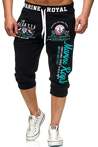 L.gonline Shorts Bermuda | Trainingshose kurz | Baumwolle | Sporthose mit Bündchen | Enger Beinabschluss | Marine 3646 (Schwarz Mint, 3XL-Slim) von L.gonline